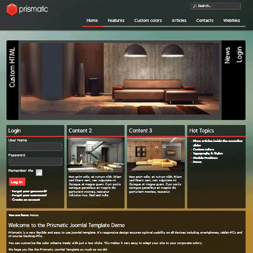 قالب رایگان جوملا برای سایت های طراحی داخلی و دکوراسیون - Prismatic